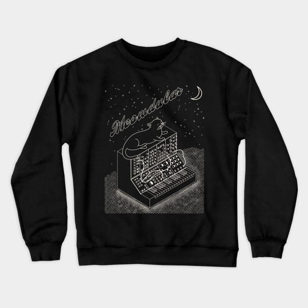 Cat on Modular Synth Funny synthesizer Crewneck Sweatshirt by Mewzeek_T